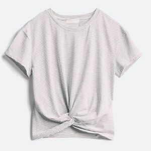 Lush Tamara Cropped Knot Front Knit Tee Shirt Top black and white stripe